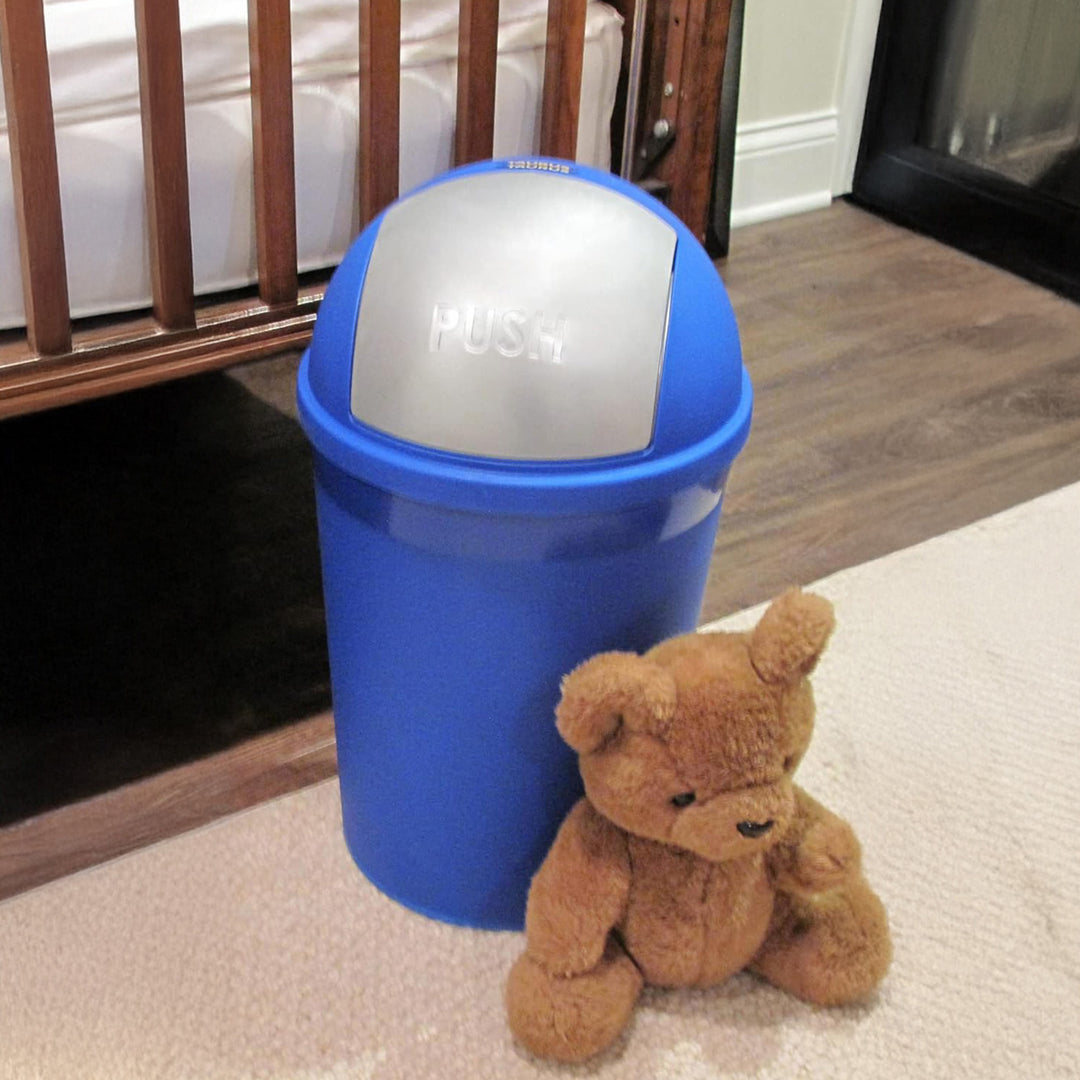 Redmon 4 Gallon Swivel Lid Trash Can, Plastic Swing-Lid Indoor Waste Bin, Blue