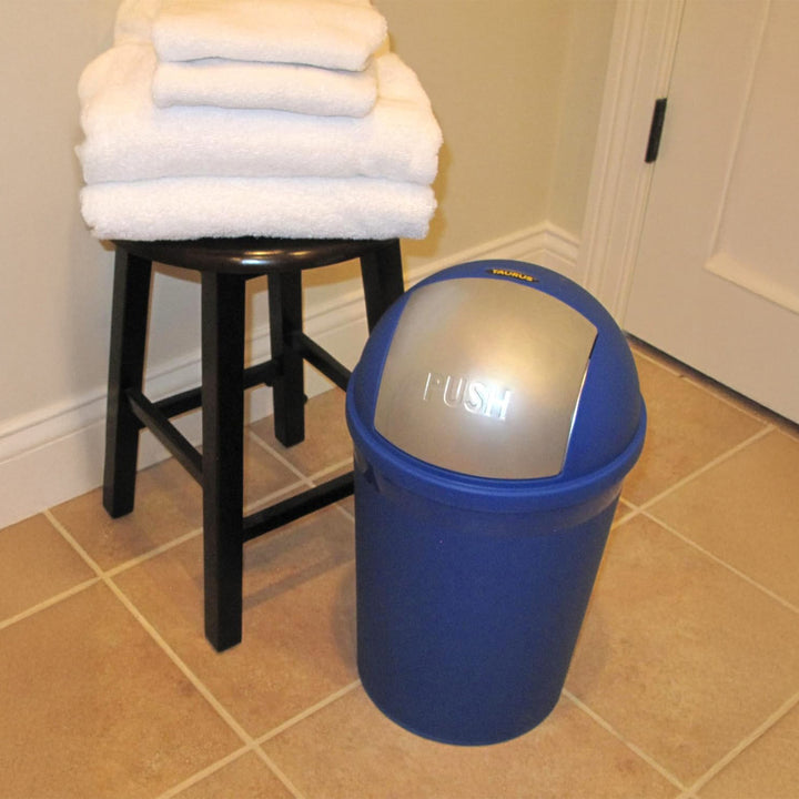 Redmon 4 Gallon Swivel Lid Trash Can, Plastic Swing-Lid Indoor Waste Bin, Blue