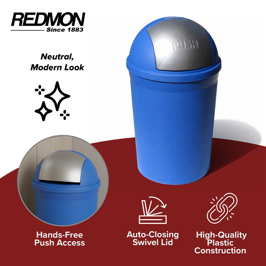 Redmon 4 Gallon Swivel Lid Trash Can, Plastic Swing-Lid Indoor Waste Bin, Blue