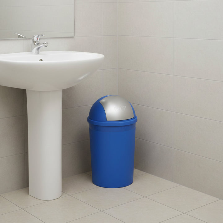 Redmon 4 Gallon Swivel Lid Trash Can, Plastic Swing-Lid Indoor Waste Bin, Blue