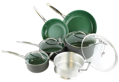 Telebrands Orgreenic 10-Pc Anodized NonStick Cookware Set Pans Pots (Open Box)