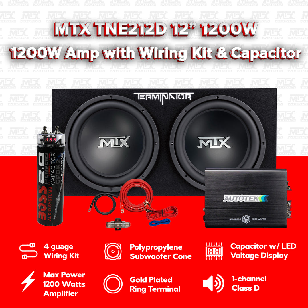 MTX 12" 1200W Max Car Audio Dual Loaded Subwoofer Set with Car Audio Amplifier