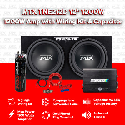 MTX 12" 1200W Max Car Audio Dual Loaded Subwoofer Set with Car Audio Amplifier