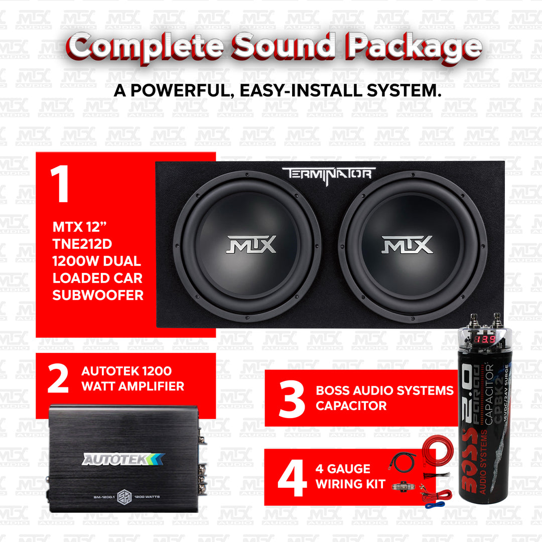 MTX 12" 1200W Max Car Audio Dual Loaded Subwoofer Set with Car Audio Amplifier