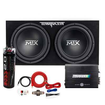 MTX TNE212D 12" 1200W Dual Loaded Car Subwoofer & 1200W Amp with Kit & Capacitor