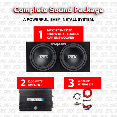 MTX TNE212D 12" 1200W Dual Loaded Car Subwoofer Package with 4 Gauge Wiring Kit - VMInnovations
