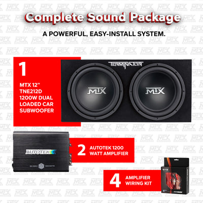 MTX TNE212D 12" 1200W Dual Loaded Car Subwoofer and 1200W Amplifier with  Kit
