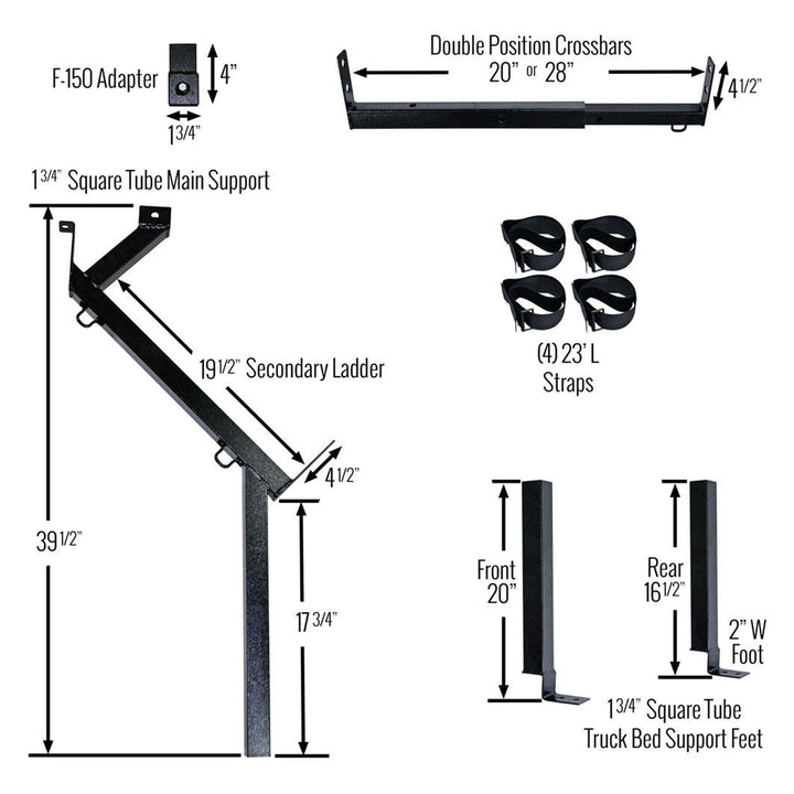 Elevate Outdoor Truck 3 Ladder Rack Steel Pickup Bed Cargo Carrier System, Black