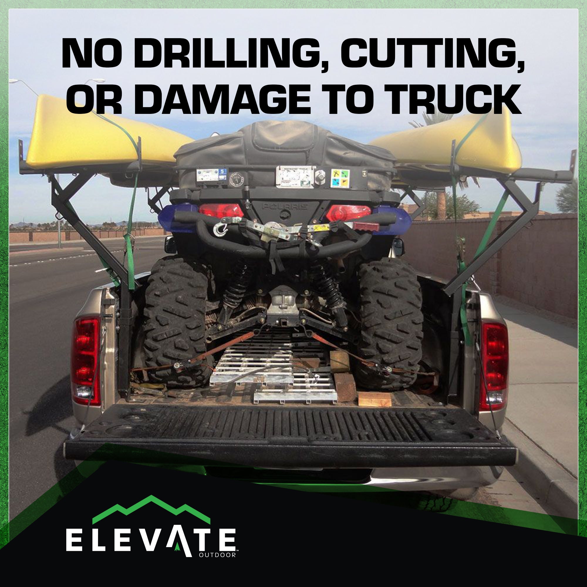 Elevate Outdoor Truck 3 Ladder Rack Steel Pickup Bed Cargo Carrier System, Black - VMInnovations