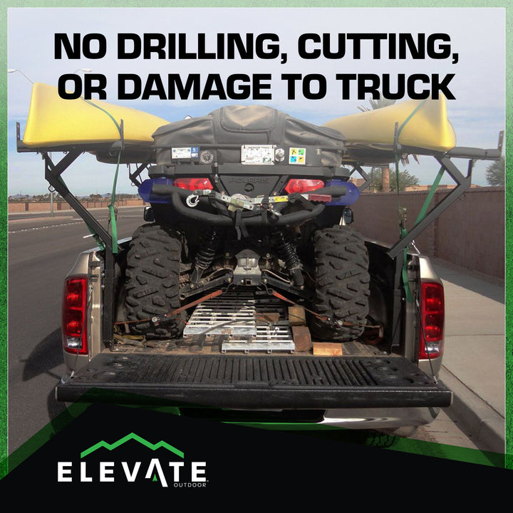 Elevate Outdoor Truck 3 Ladder Rack Steel Pickup Bed Cargo Carrier System, Black