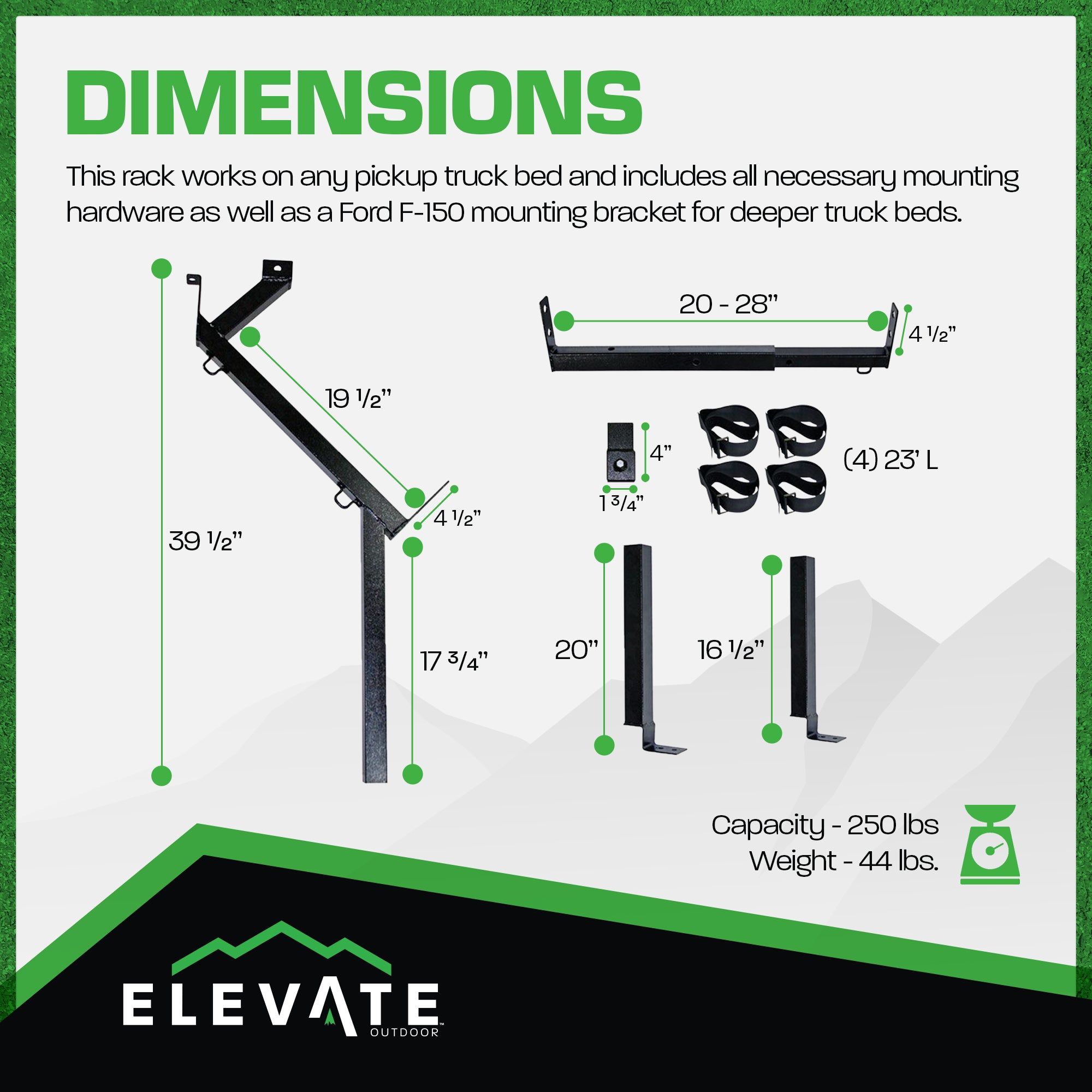Elevate Outdoor Truck 3 Ladder Rack Steel Pickup Bed Cargo Carrier System, Black - VMInnovations