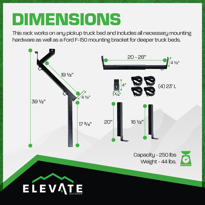 Elevate Outdoor Truck 3 Ladder Rack Steel Pickup Bed Cargo Carrier System, Black
