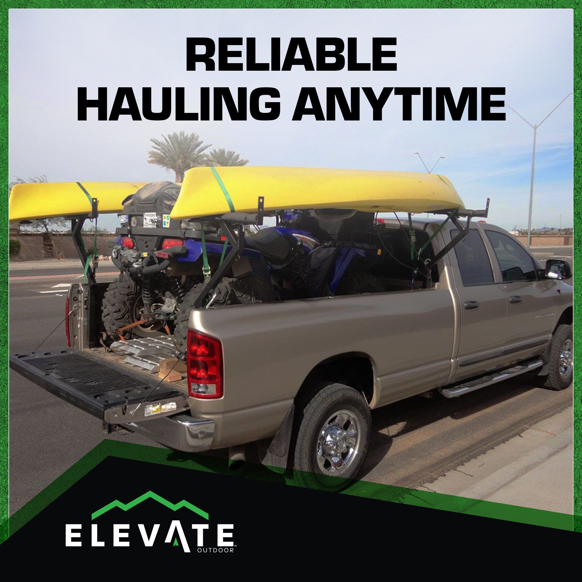 Elevate Outdoor Truck 3 Ladder Rack Steel Pickup Bed Cargo Carrier System, Black - VMInnovations