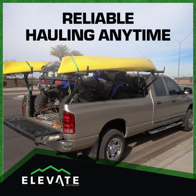 Elevate Outdoor Truck 3 Ladder Rack Steel Pickup Bed Cargo Carrier System, Black - VMInnovations
