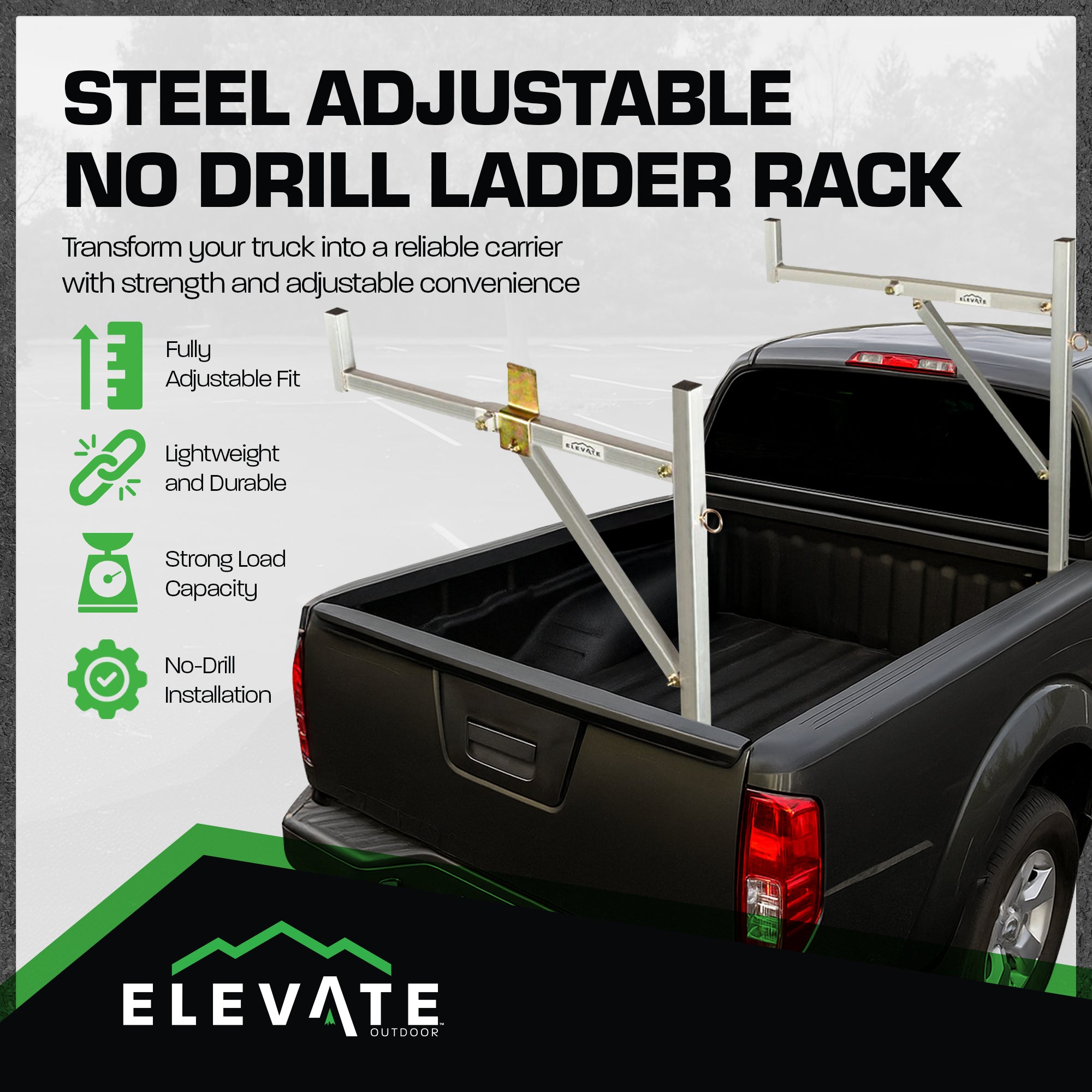 Elevate Adjustable Aluminum Ladder Rack for Pickup Trucks, Universal (Open Box) - VMInnovations