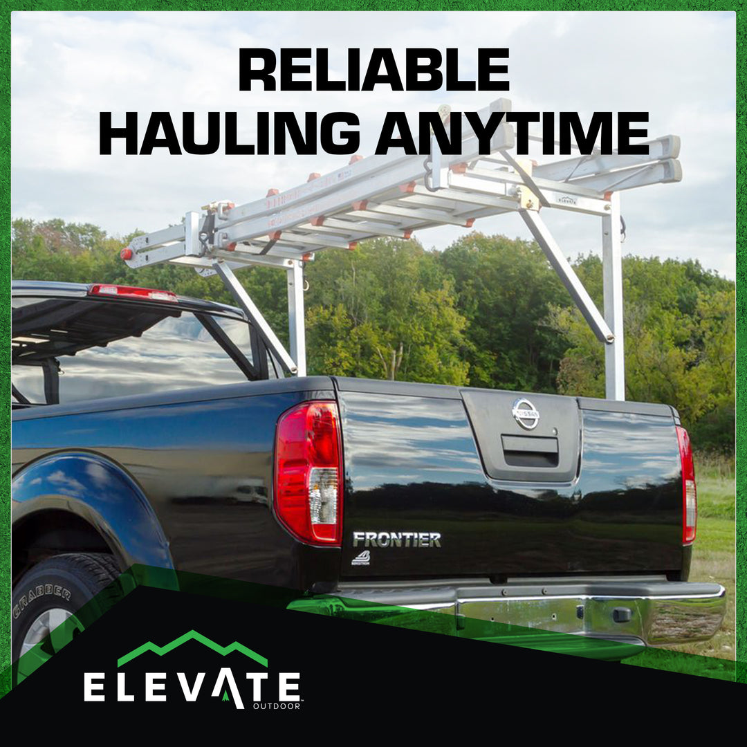 Elevate Outdoor Adjustable Aluminum Ladder Rack for Pickup Trucks, Universal Fit