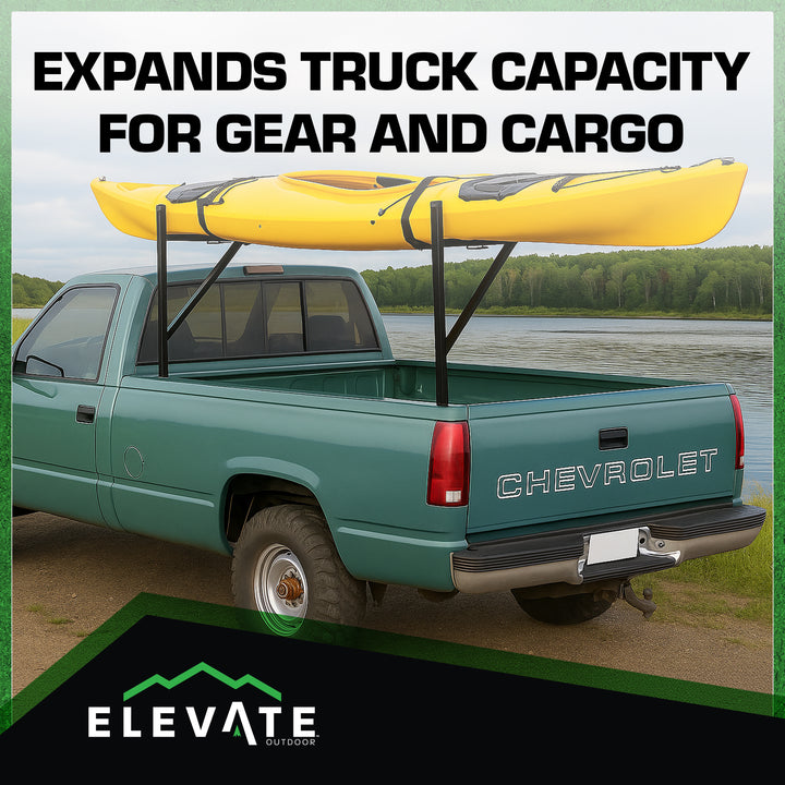 Elevate Outdoor Truck Ladder Rack Adjustable Steel Pickup Cargo Carrier, Black