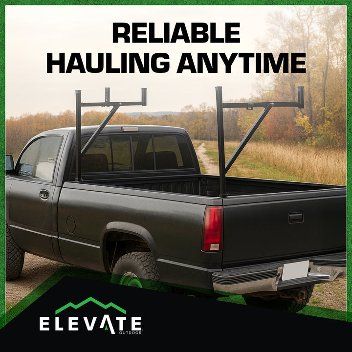 Elevate Outdoor Truck Ladder Rack Adjustable Steel Pickup Cargo Carrier, Black