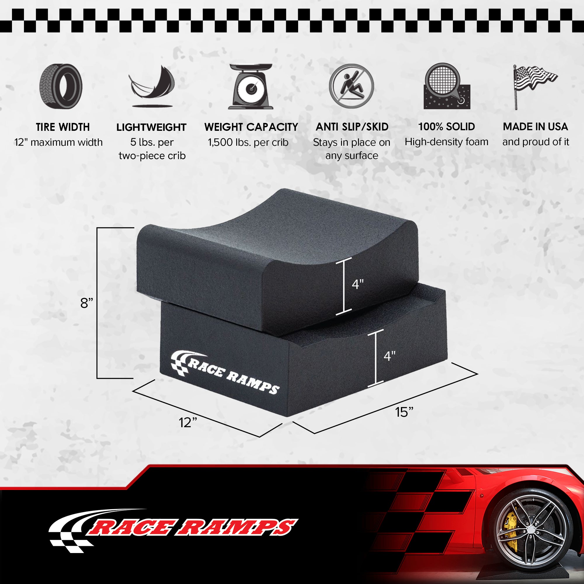 Race Ramps 8" Adjustable Wheel Cribs Car Maintenance Display, RR-WC-8-2, Black - VMInnovations