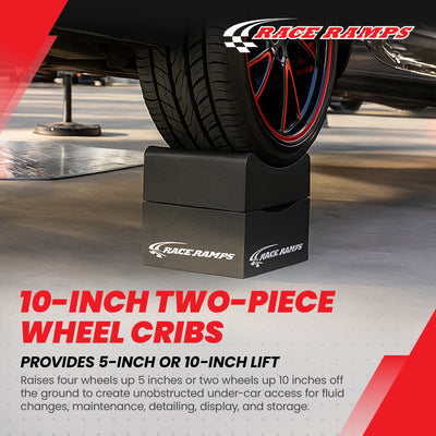 Race Ramps 10" Adjustable Wheel Cribs Car Maintenance Display, RR-WC-0-2, Black - VMInnovations