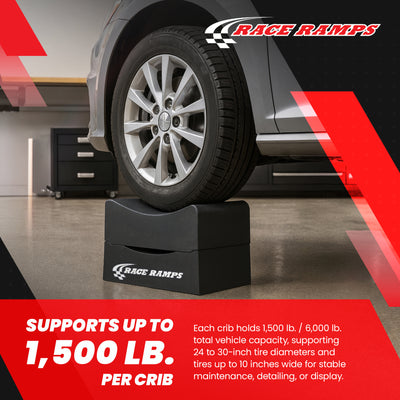 Race Ramps 10" Adjustable Wheel Cribs Car Maintenance Display, RR-WC-0-2, Black - VMInnovations