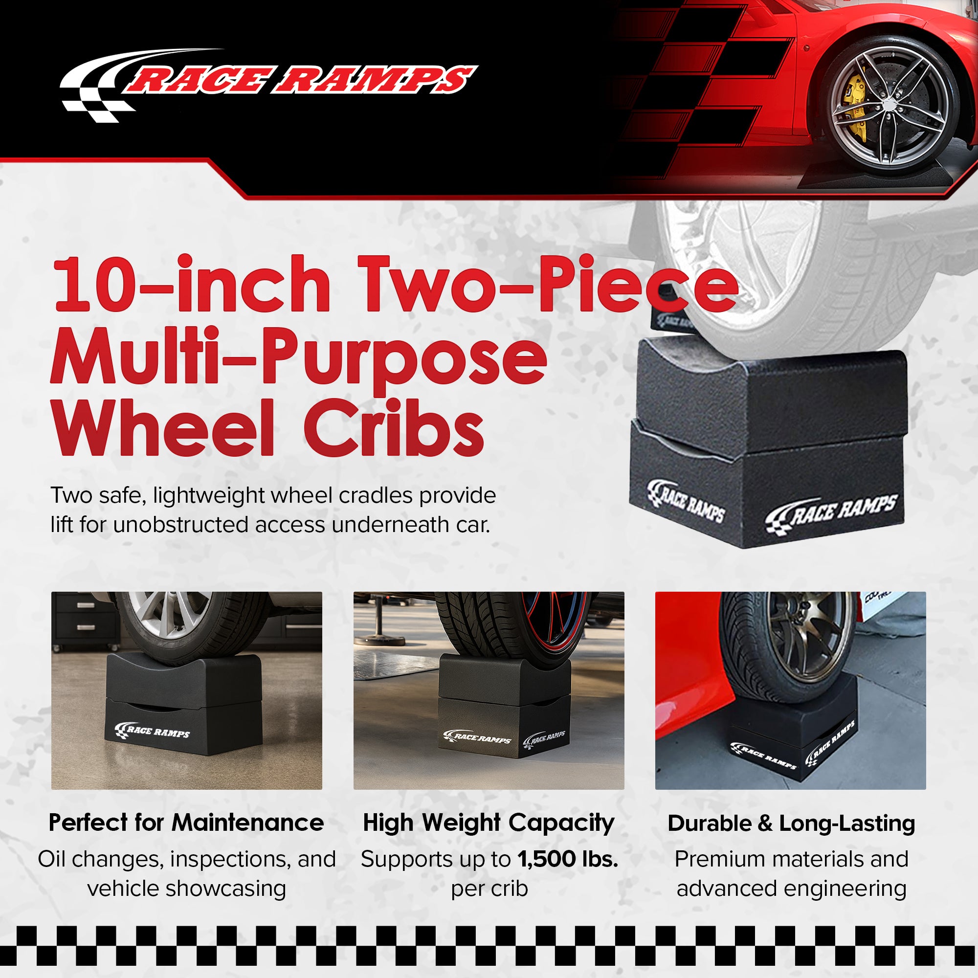 Race Ramps 10" Adjustable Wheel Cribs Car Maintenance Display, RR-WC-0-2, Black - VMInnovations