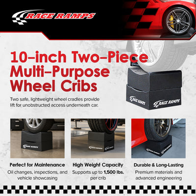Race Ramps 10" Adjustable Wheel Cribs Car Maintenance Display, RR-WC-0-2, Black - VMInnovations