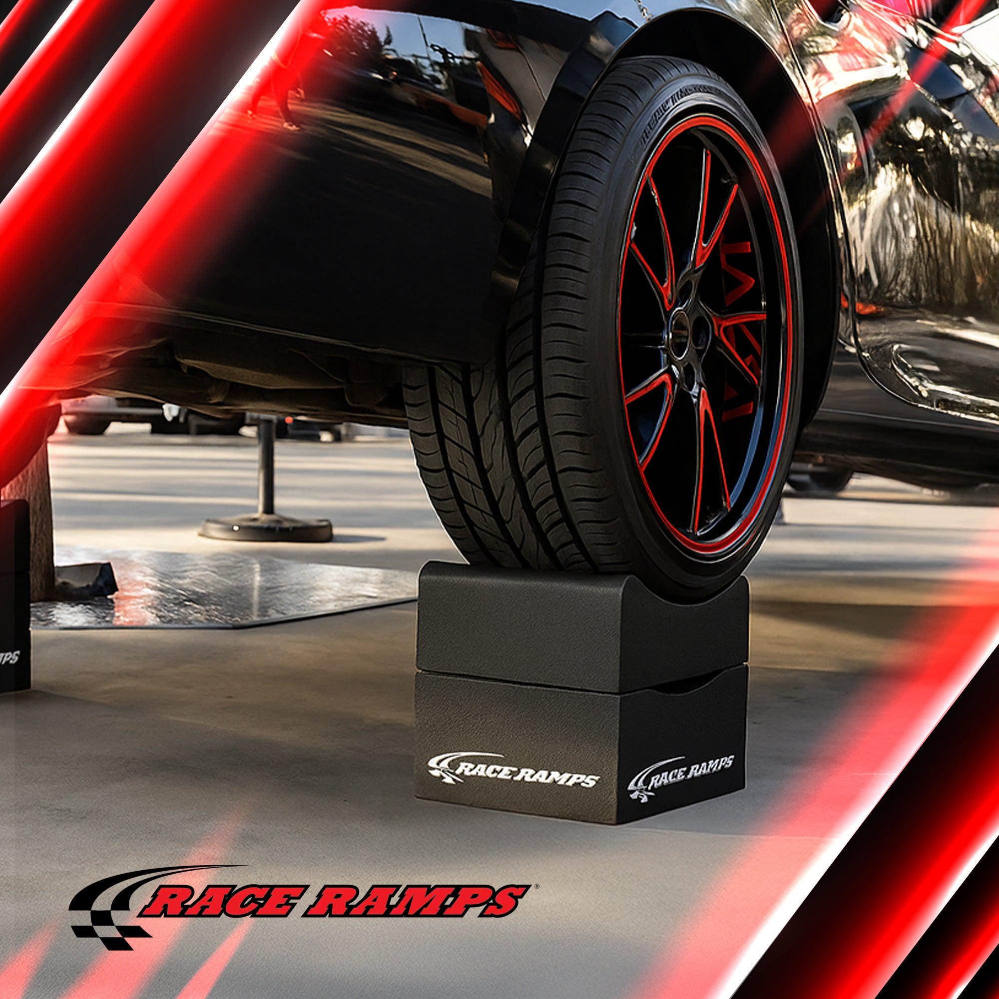 Race Ramps 10" Adjustable Wheel Cribs Car Maintenance Display, RR-WC-0-2, Black - VMInnovations