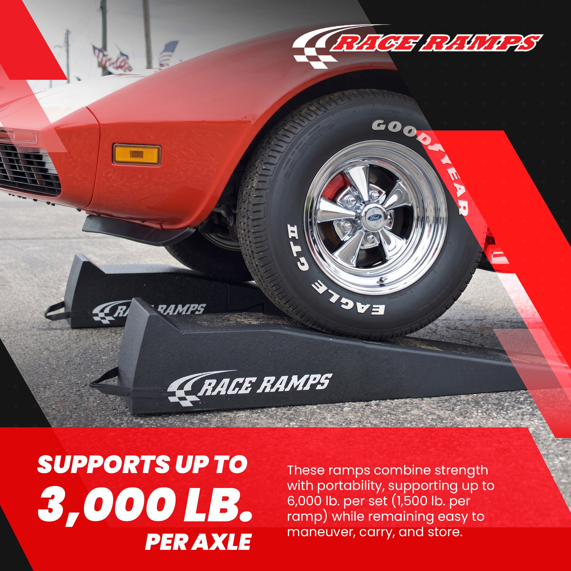 Race Ramps 2-Piece 56" Car Ramp, Tire Lift for Low Profile Vehicles, Set of 2