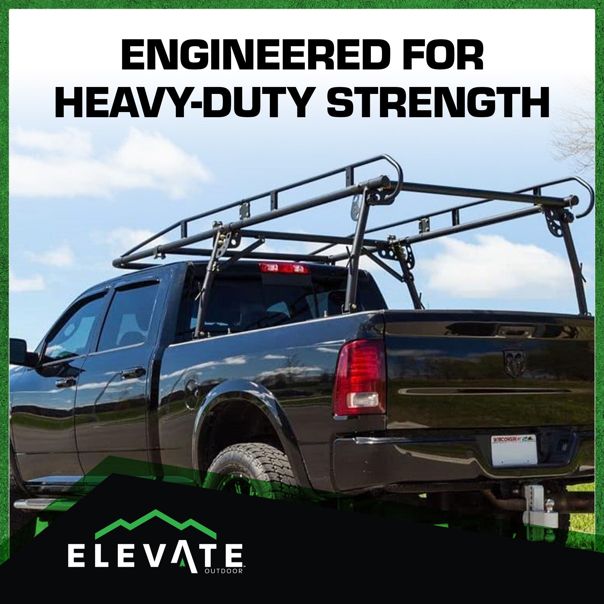 Elevate Outdoor Powder Coated Steel Over Cap Truck Rack, Adjustable to 75" Wide - VMInnovations