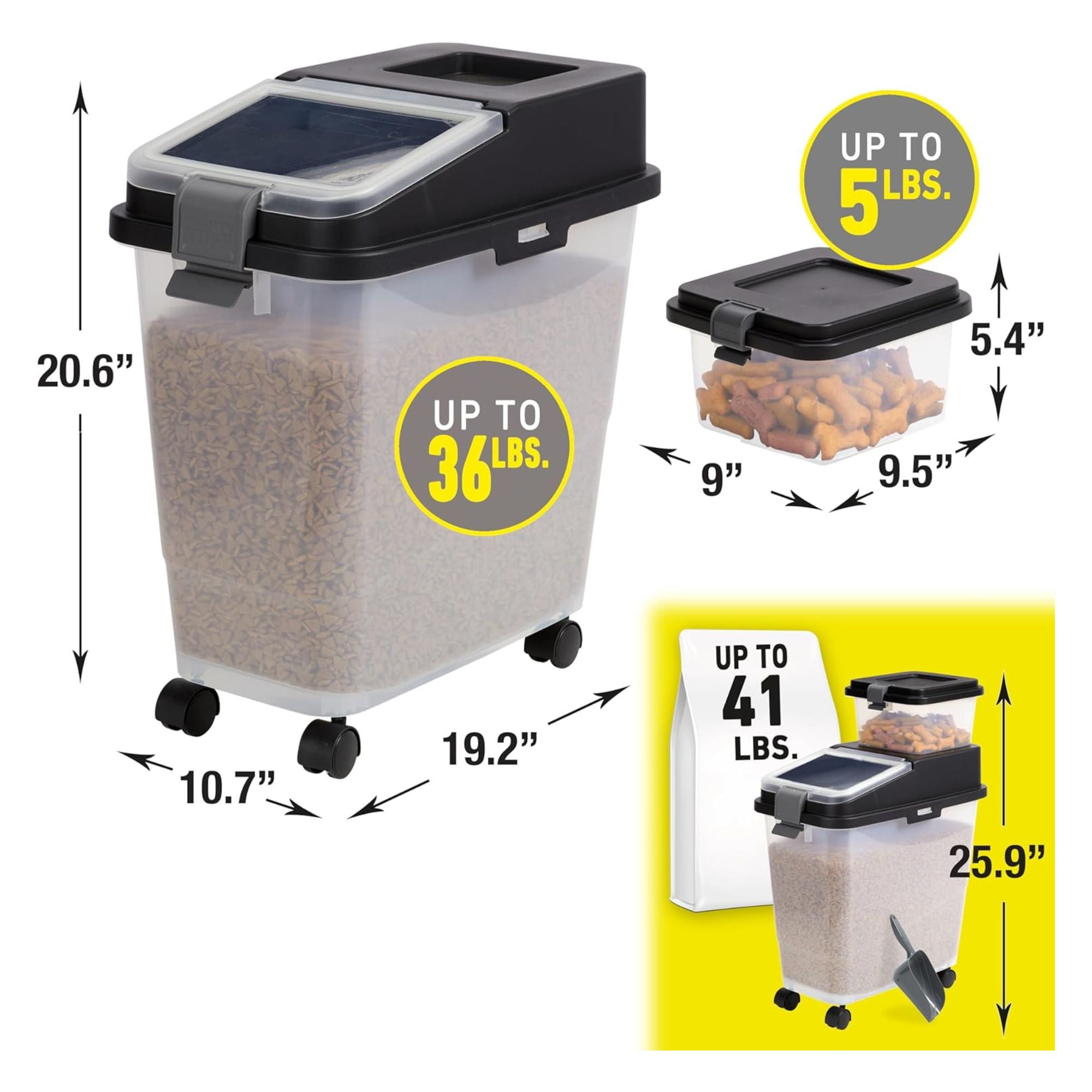Mighty Tuff 3pc Wheeled Pet Food Storage w/Lid &5 Lbs Treat Container (Open Box) - VMInnovations