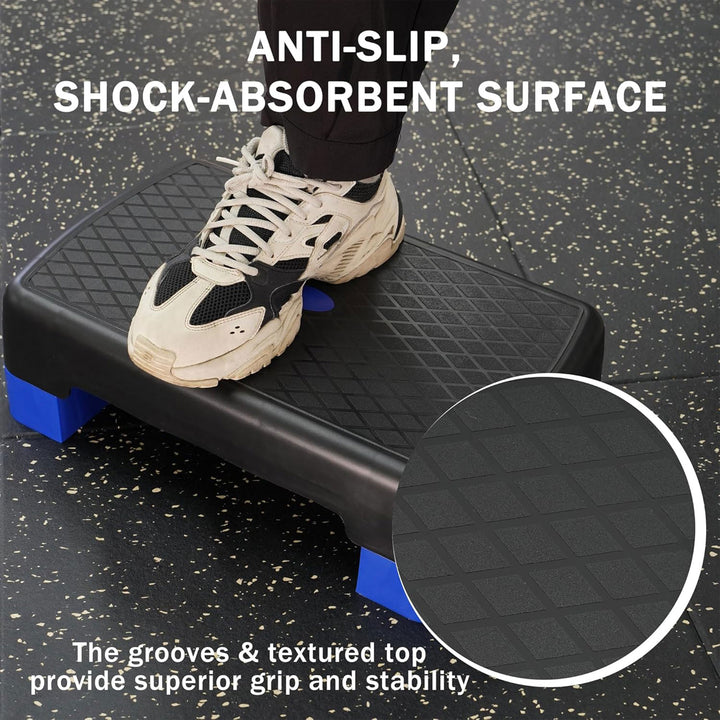 Fitvids 18" Workout Aerobic Stepper Platform with Adjustable Risers, Black/Blue