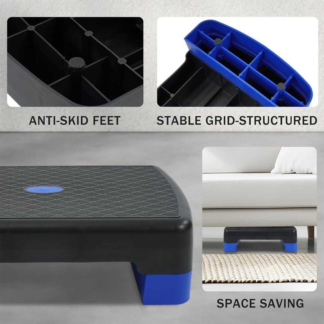 Fitvids 18" Workout Aerobic Stepper Platform with Adjustable Risers, Black/Blue