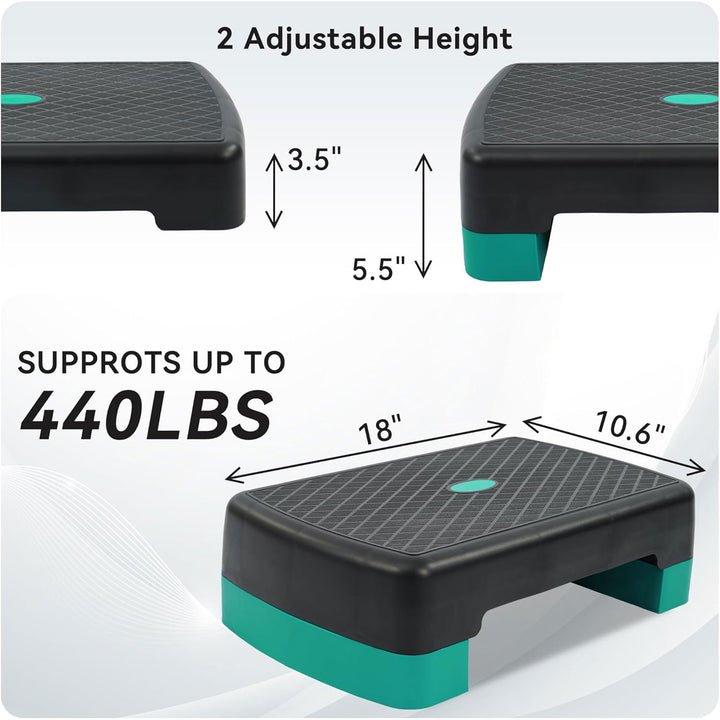 Fitvids 18" Workout Aerobic Stepper Platform, Adjustable Risers, Black/Green