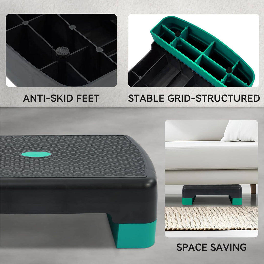 Fitvids 18" Workout Aerobic Stepper Platform, Adjustable Risers, Black/Green