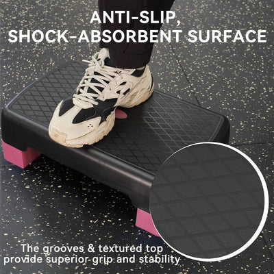 Fitvids 18" Aerobic Stepper Platform w/Adjustable Risers, Black/Pink (Open Box) - VMInnovations