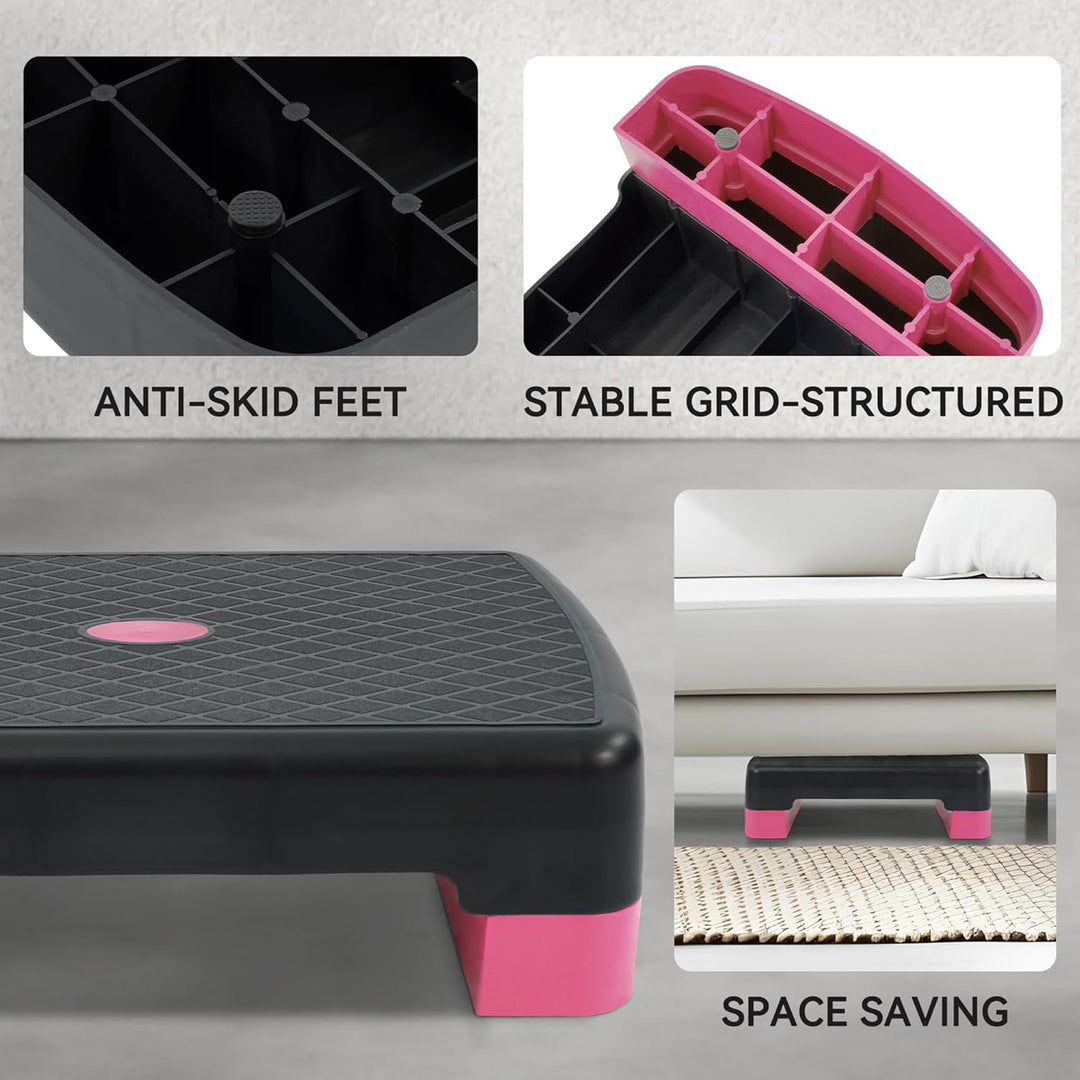 Fitvids 18" Aerobic Stepper Platform w/Adjustable Risers, Black/Pink (Open Box)