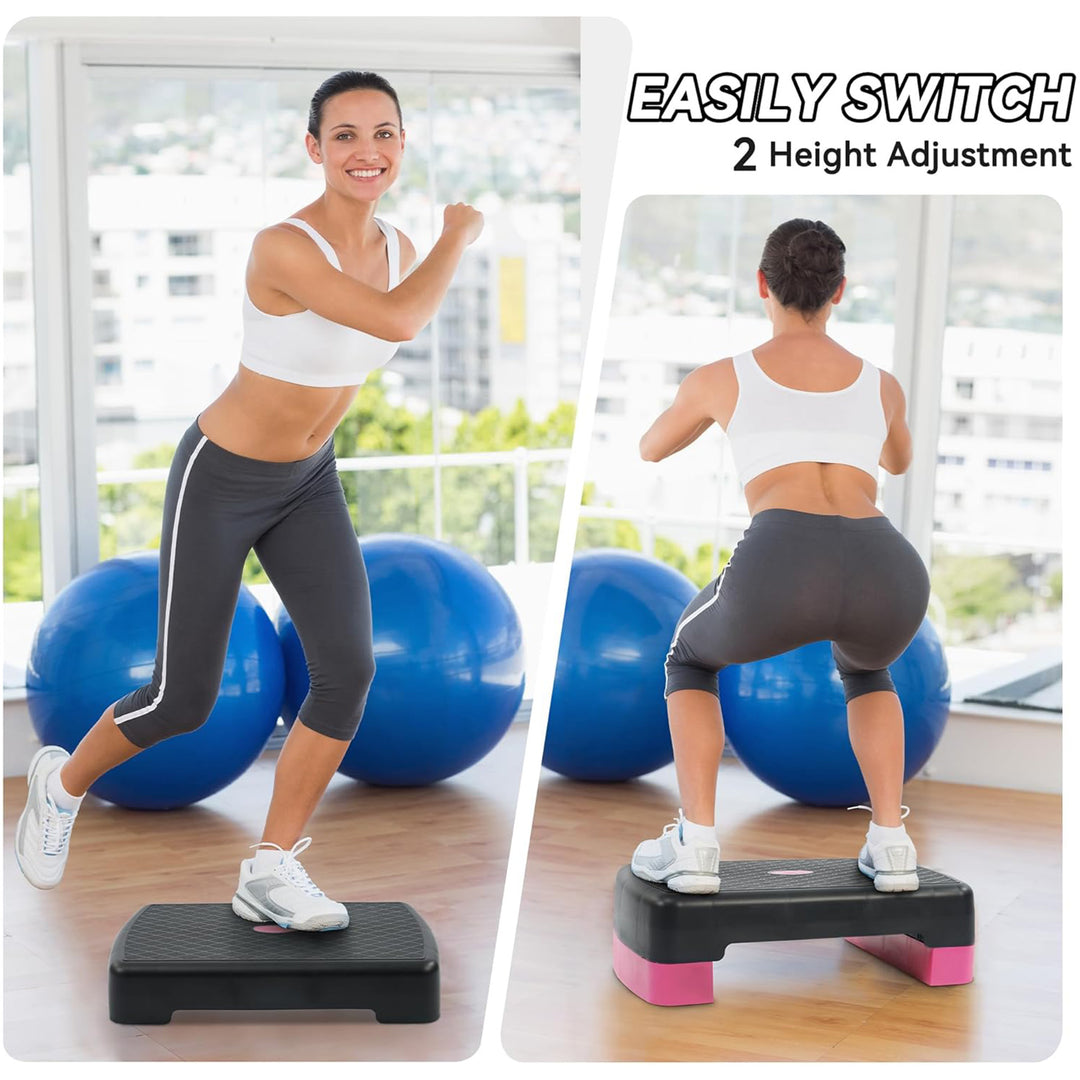 Fitvids 18" Workout Aerobic Stepper Platform with Adjustable Risers, Black/Pink