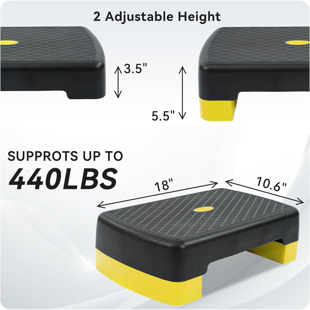 Fitvids 18" Workout Aerobic Stepper Platform, Adjustable Risers, Black/Yellow