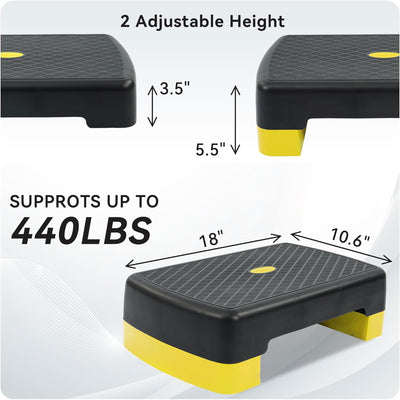Fitvids 18" Aerobic Stepper Platform, Adjustable Risers, Black/Yellow (Open Box)