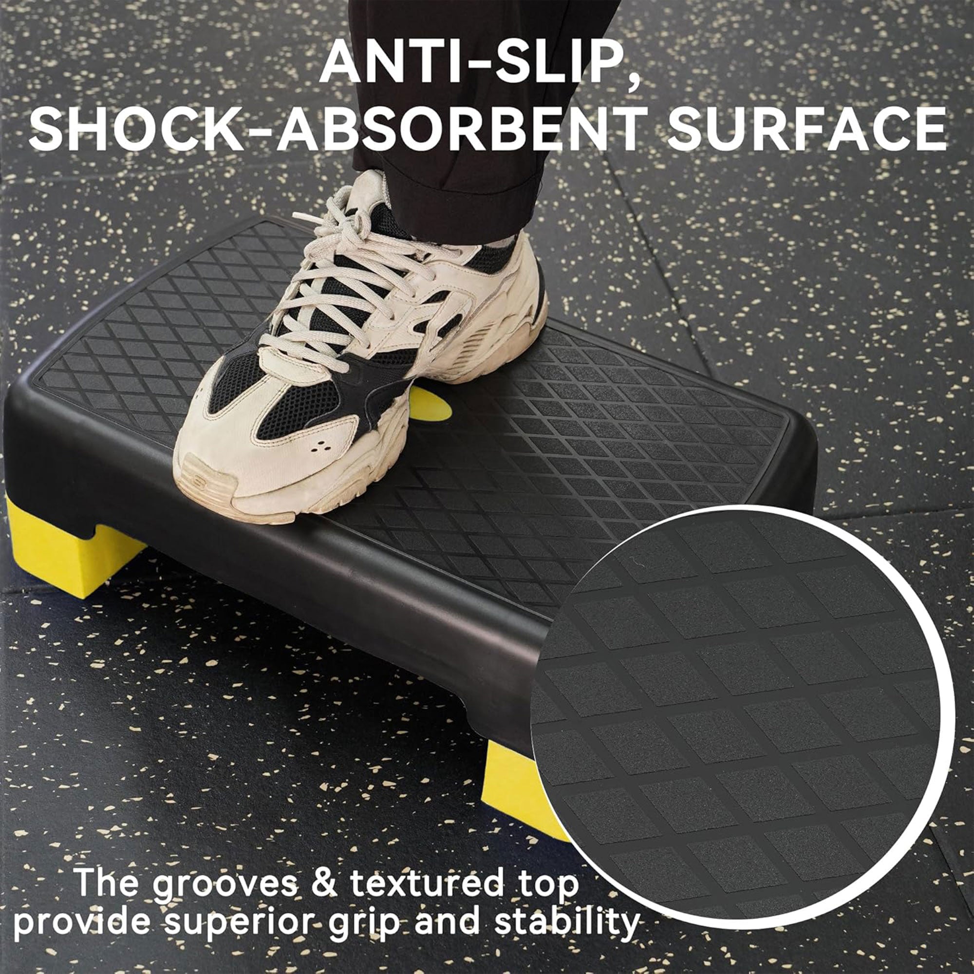 Fitvids 18" Aerobic Stepper Platform, Adjustable Risers, Black/Yellow (Open Box)