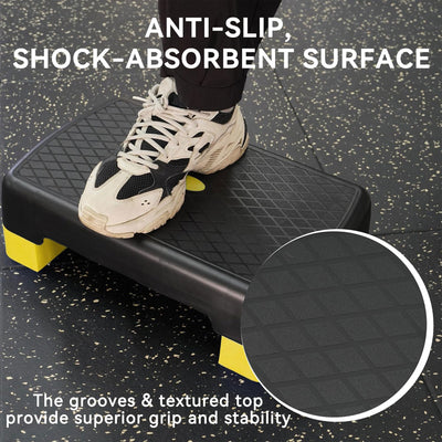 Fitvids 18" Aerobic Stepper Platform, Adjustable Risers, Black/Yellow (Open Box)