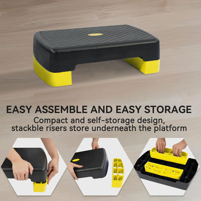 Fitvids 18" Aerobic Stepper Platform, Adjustable Risers, Black/Yellow (Open Box)