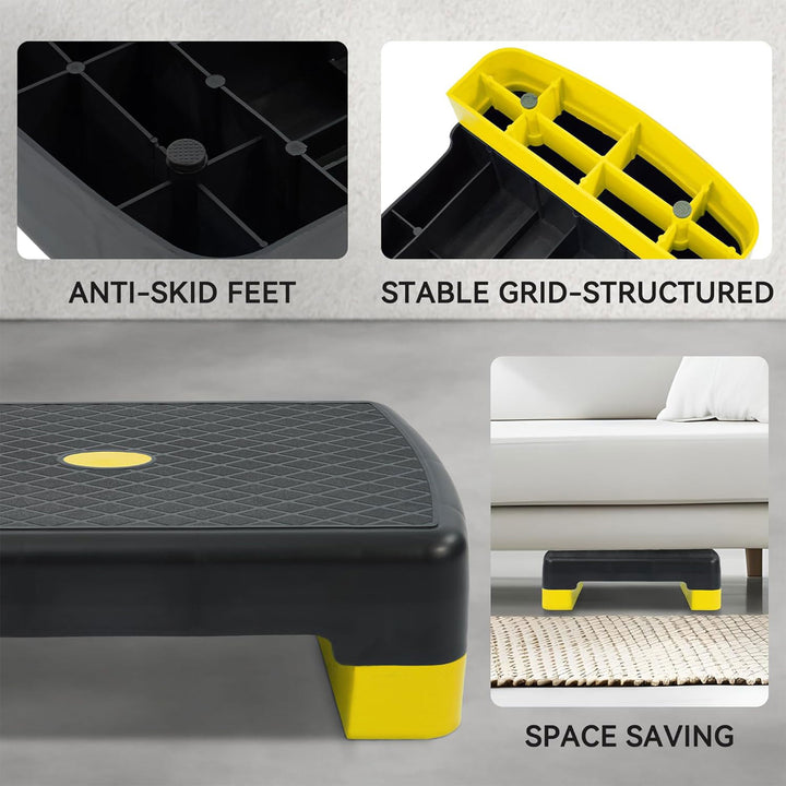 Fitvids 18" Workout Aerobic Stepper Platform, Adjustable Risers, Black/Yellow