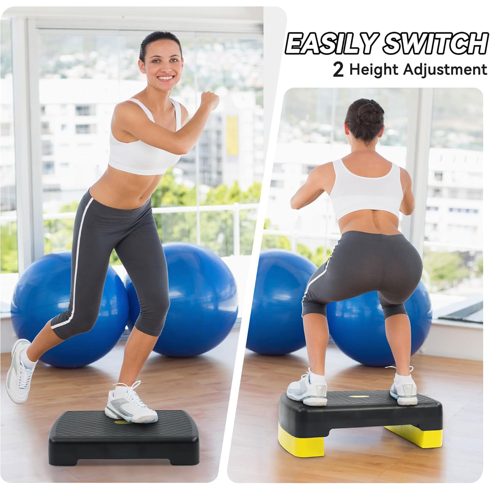 Fitvids 18" Aerobic Stepper Platform, Adjustable Risers, Black/Yellow (Open Box)