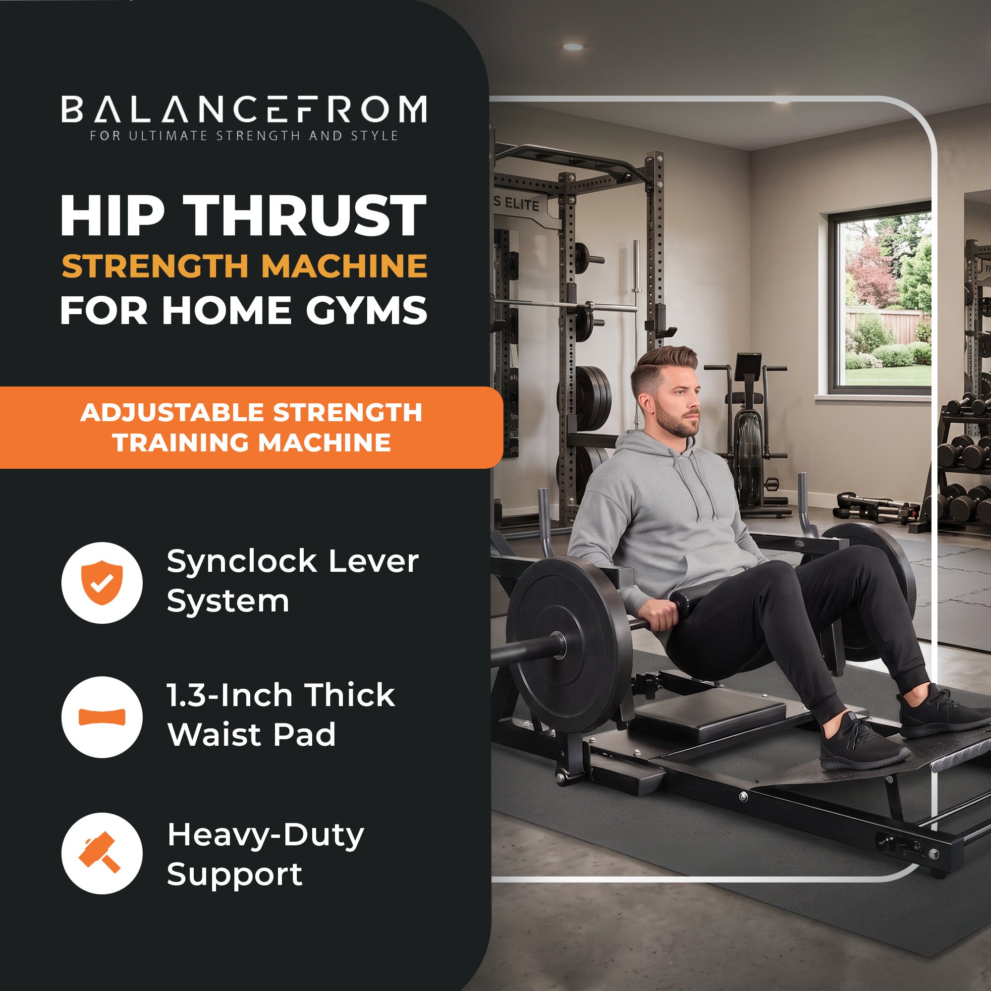 BalanceFrom Fitness Hip Thrust Machine, Adjustable Synclock Lever for Home Gym