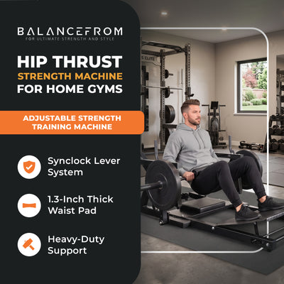 BalanceFrom Fitness Hip Thrust Machine, Adjustable Synclock Lever for Home Gym