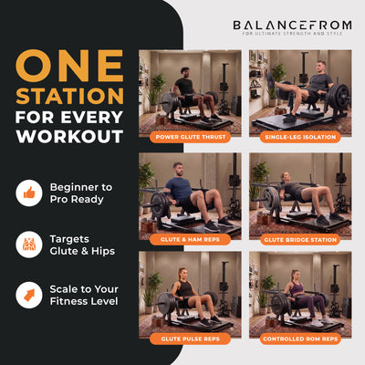 BalanceFrom Fitness Hip Thrust Machine, Adjustable Synclock Lever for Home Gym