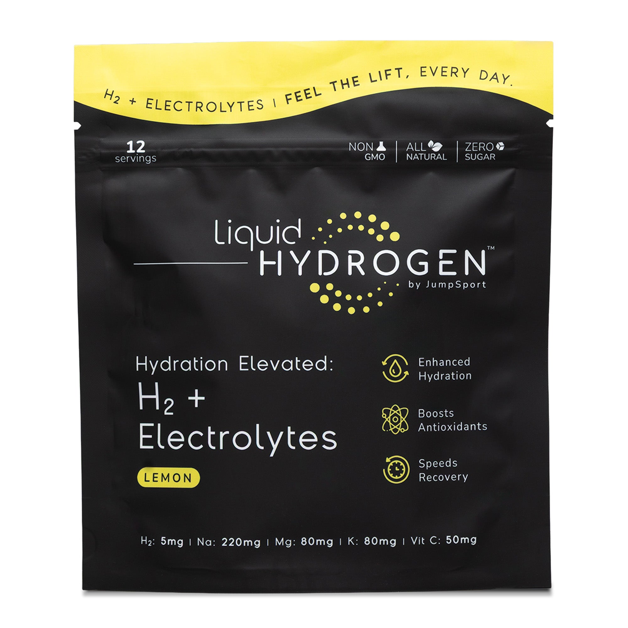 JumpSport 12 Pack Liquid Hydrogen + Electrolyte Zero Sugar Drink Mix, Lemon