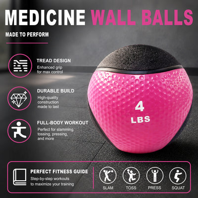 Fitvids 4 lb Dual-Texture Medicine Ball for Core and Strength Training, Pink